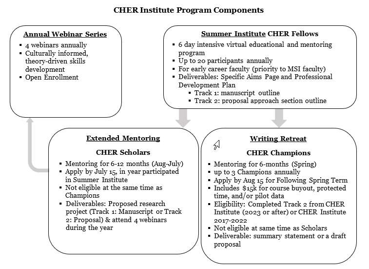 Graphic of the components of the CHER Institute 