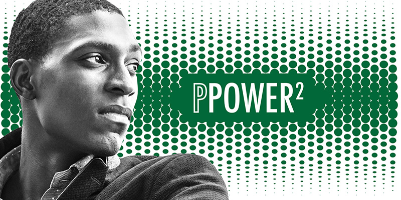 ppower2 logo with intense young Black man