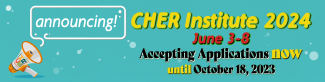 megaphone says CHER Institute 2024 Applications Open Apply now!