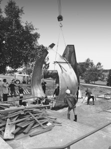 Photo of the construction of the Now sculpture.