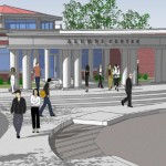 Artist rendering of the facade of the Alumni Center