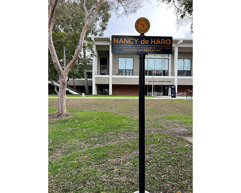 Nancy de Haro street sign on Friendship Walk